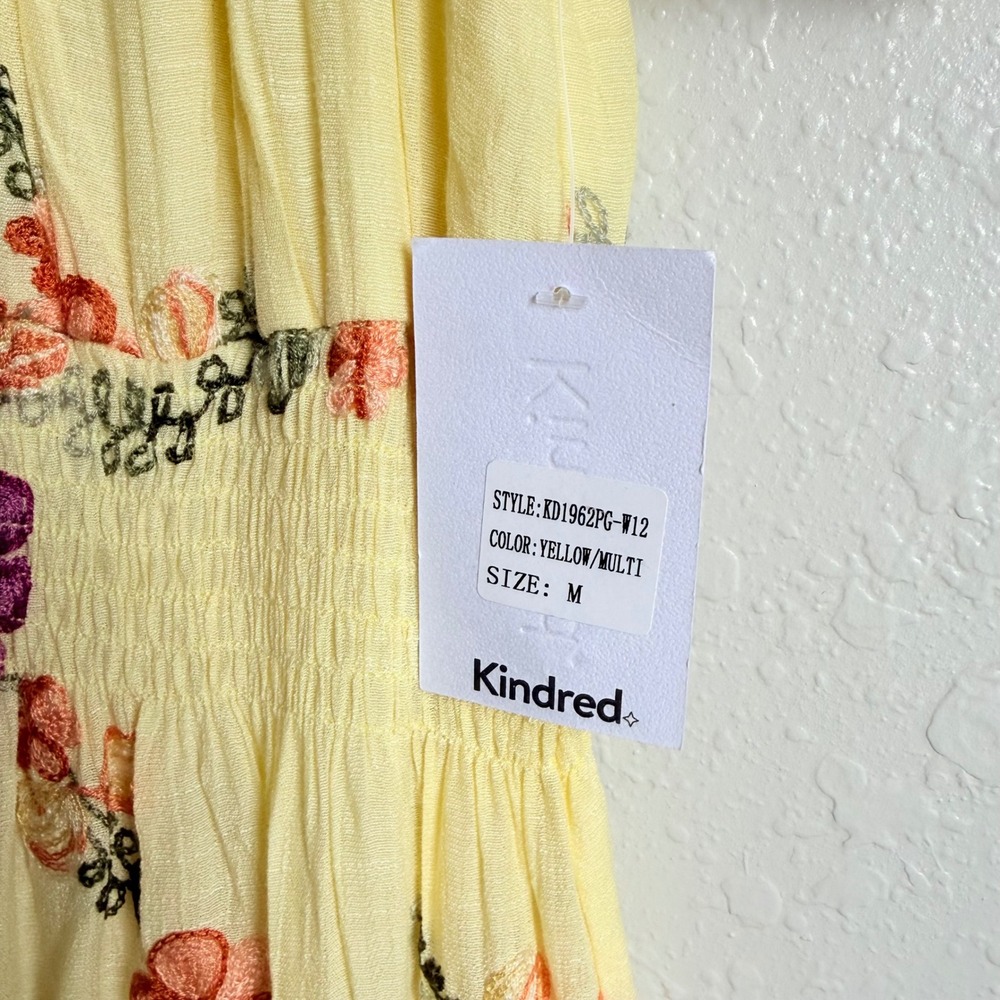 Anthro Kindred Smocked Maxi Dress Butter Yellow Embroidered NWT Cottagecore - Picture 8 of 16
